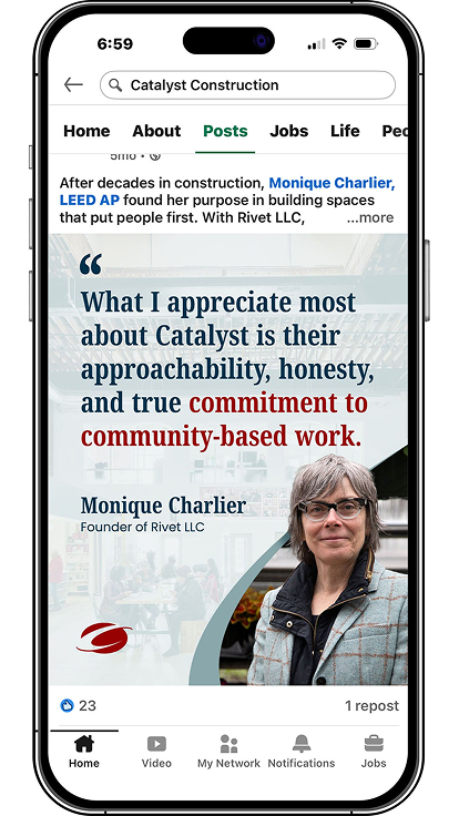 Glowing testimonial about Catalyst's approachability and honesty by Monique Charlier.