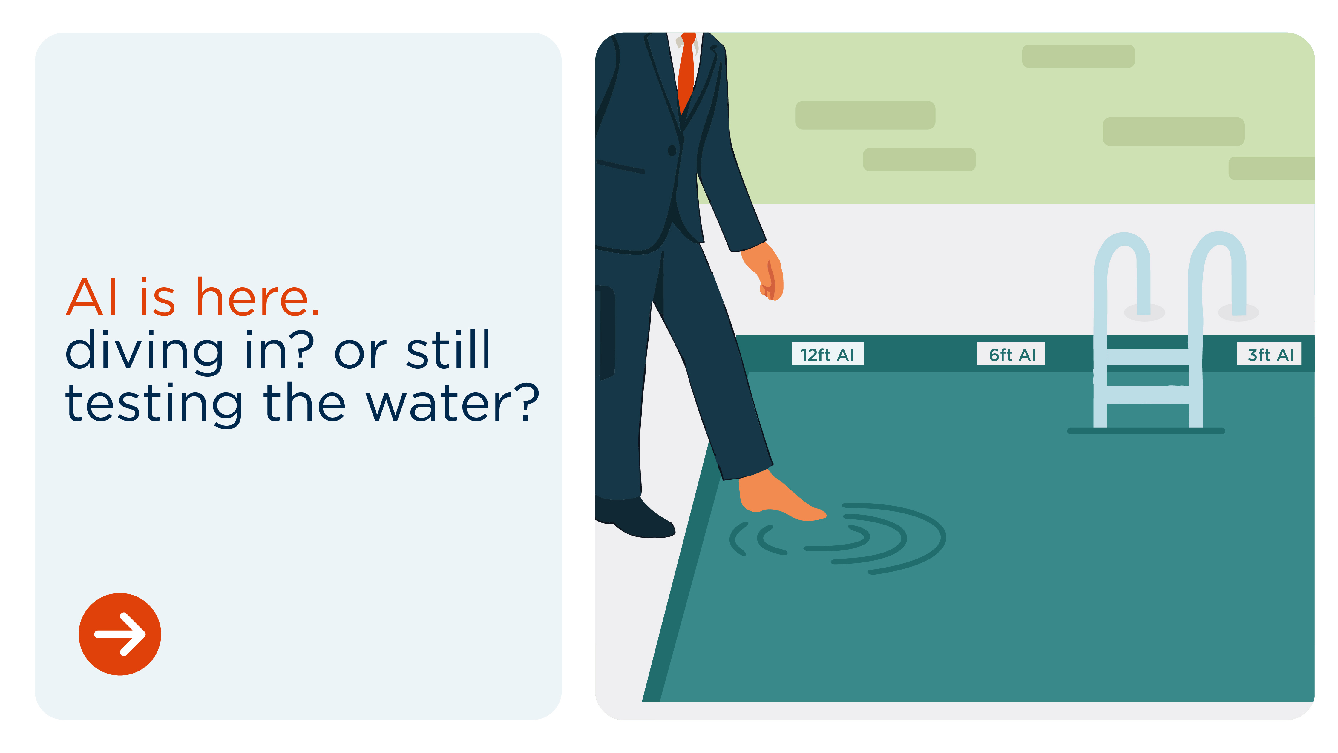 Illustration of a business man dipping his toes into a pool.