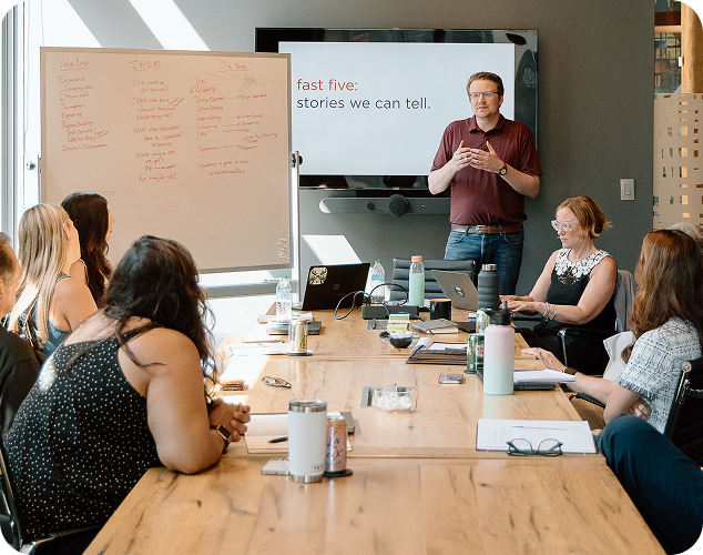 Hoffman York employee leads a branding workshop for a local Milwaukee business.